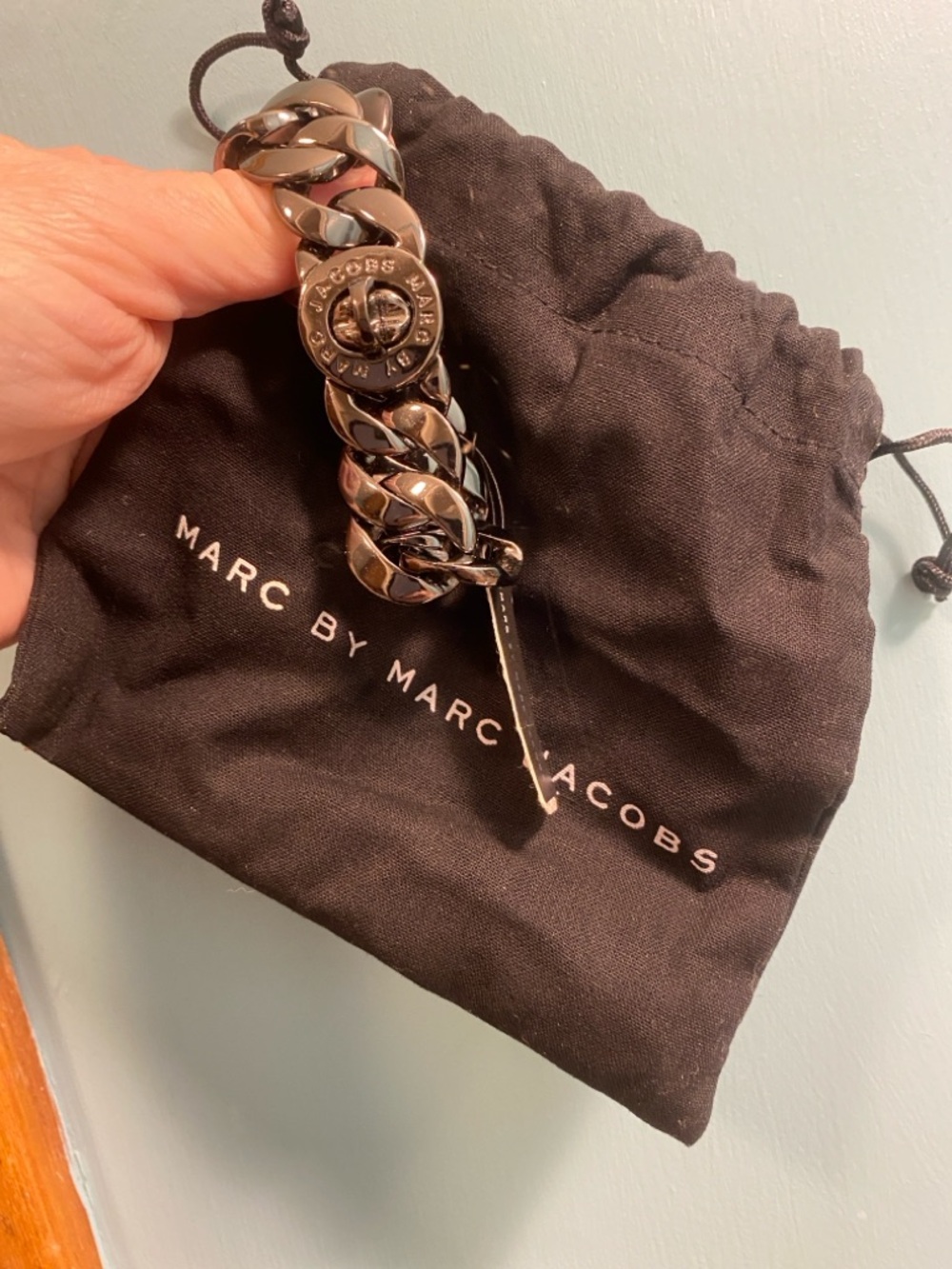 Marc Jacobs Gunmetal Chain Link Key Fob with Logo Medallion